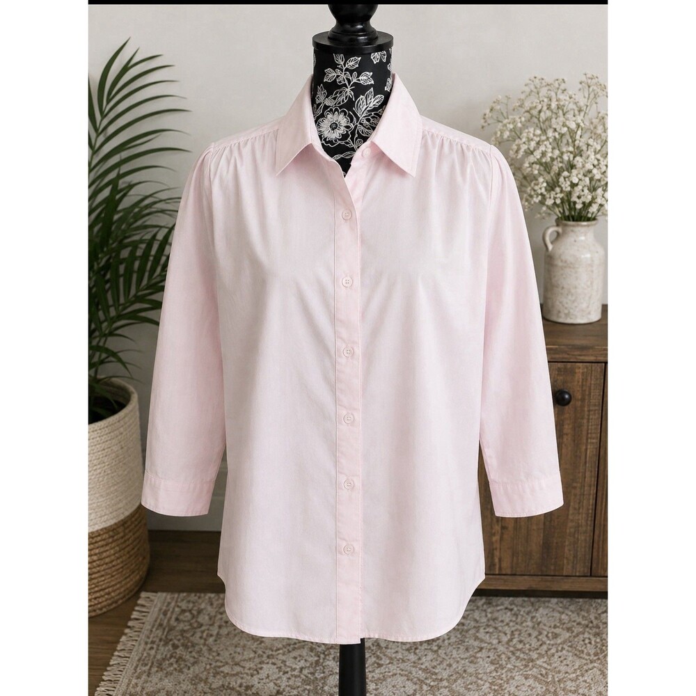 Denim 24/7 Large Women's Button Up Tunic Blouse 44” Bust 30” L Pink